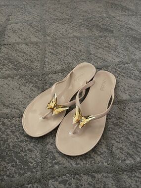 Mudd Nude Butterfly Thong Sandals with Gold Accent